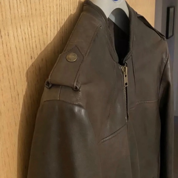 AllSaints Leather ‘Jack’ Bomber Jacket UK Size Large Brown Autumn Winter - Picture 8 of 11